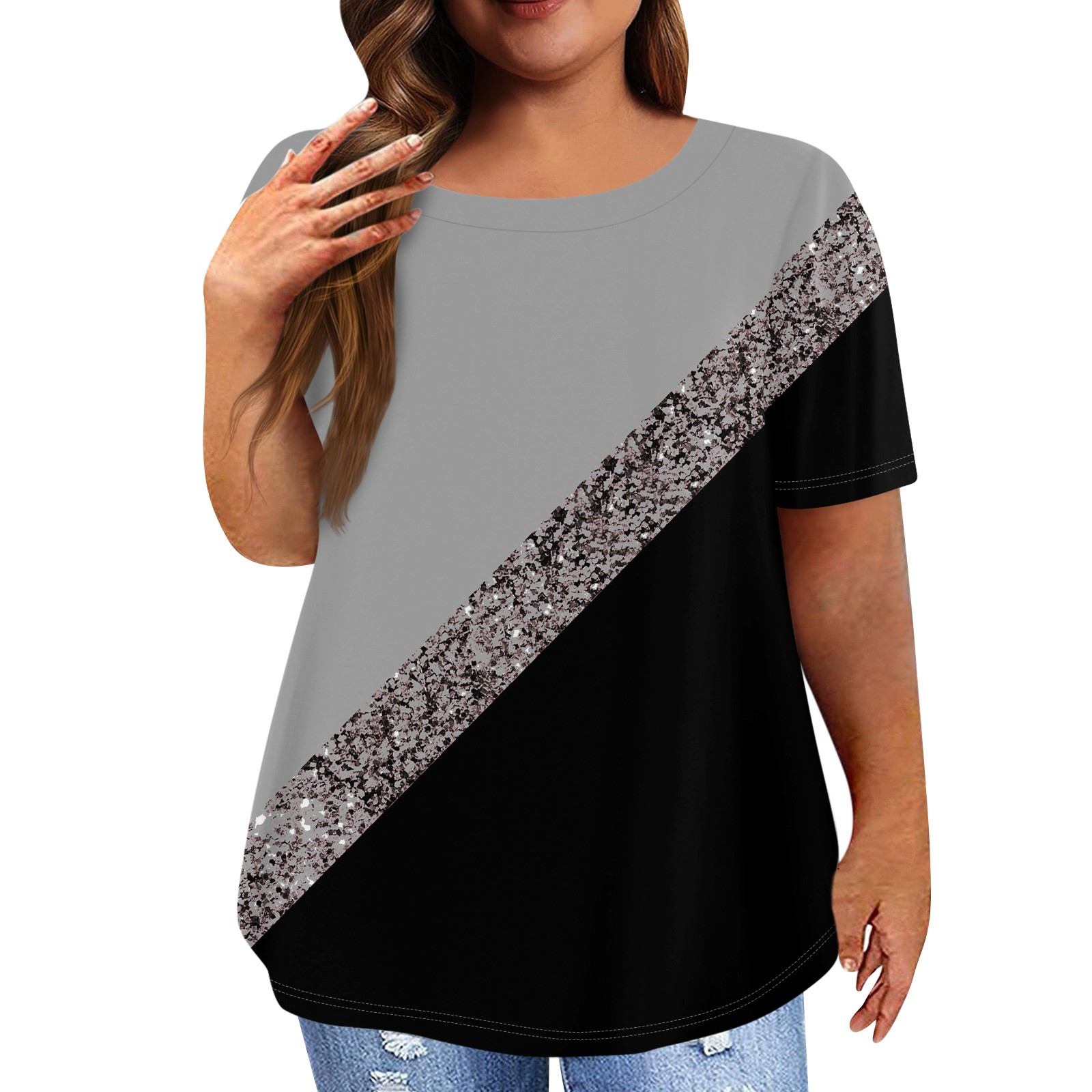 ADSSDQ Plus Size Workout Tops Casual Summer Athletic O Neck Teacher