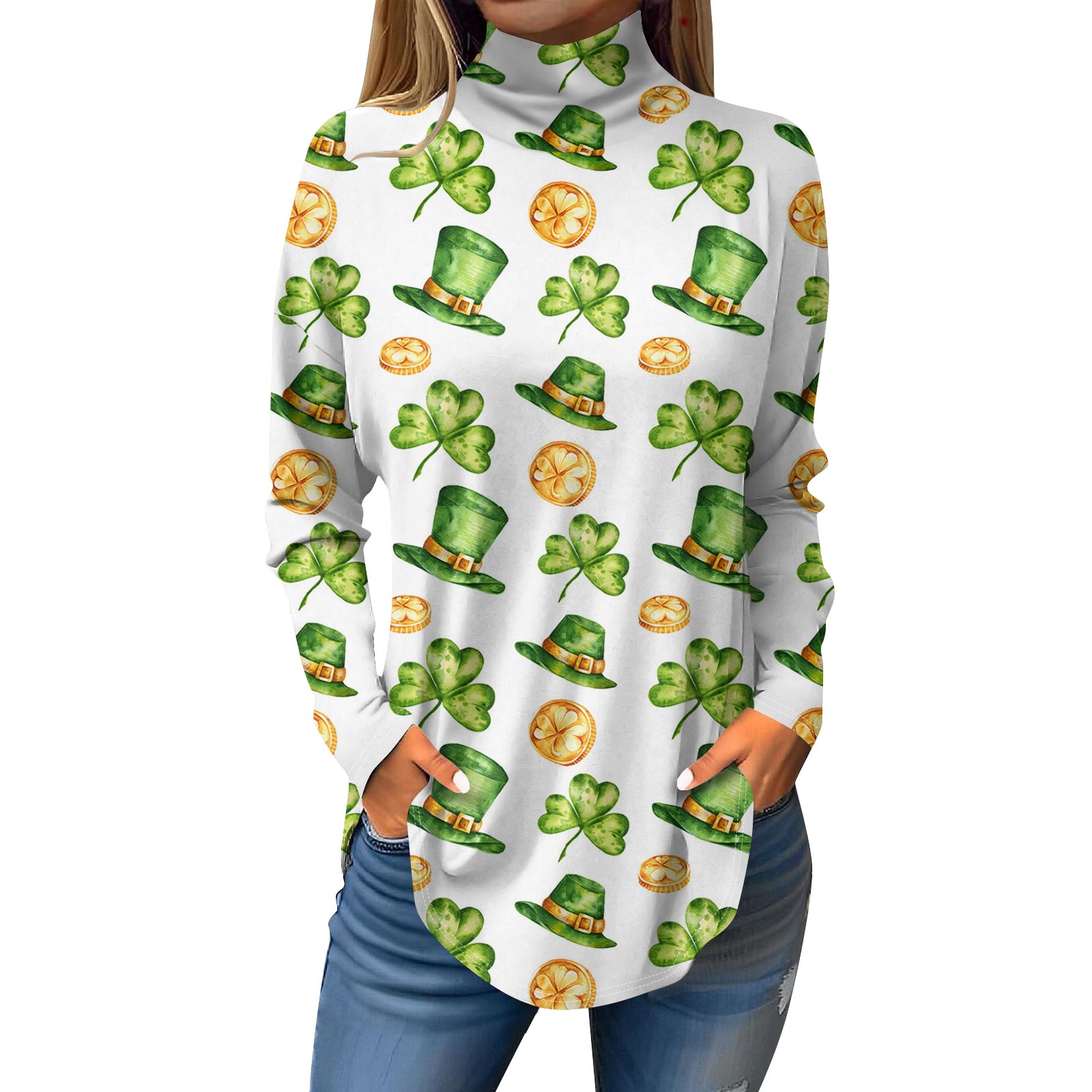 Women's St. Patrick's Day Shirt - Funny Plaid Leopard Shamrock Graphic Long Sleeve Top