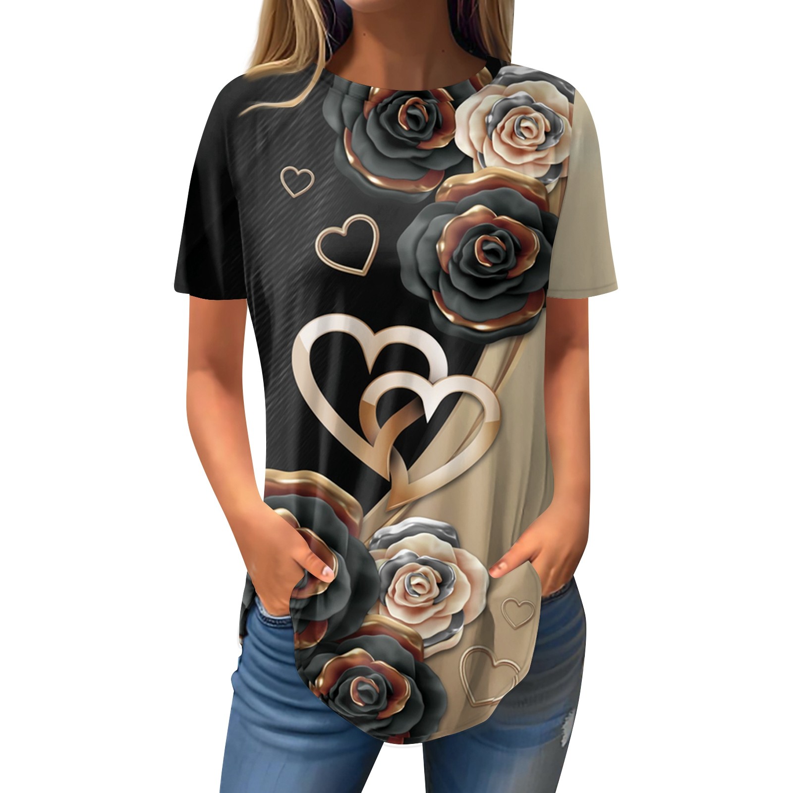 ADSSDQ Womens Tops Short Sleeve High Low Hem Scoop Neck Summer Shirts