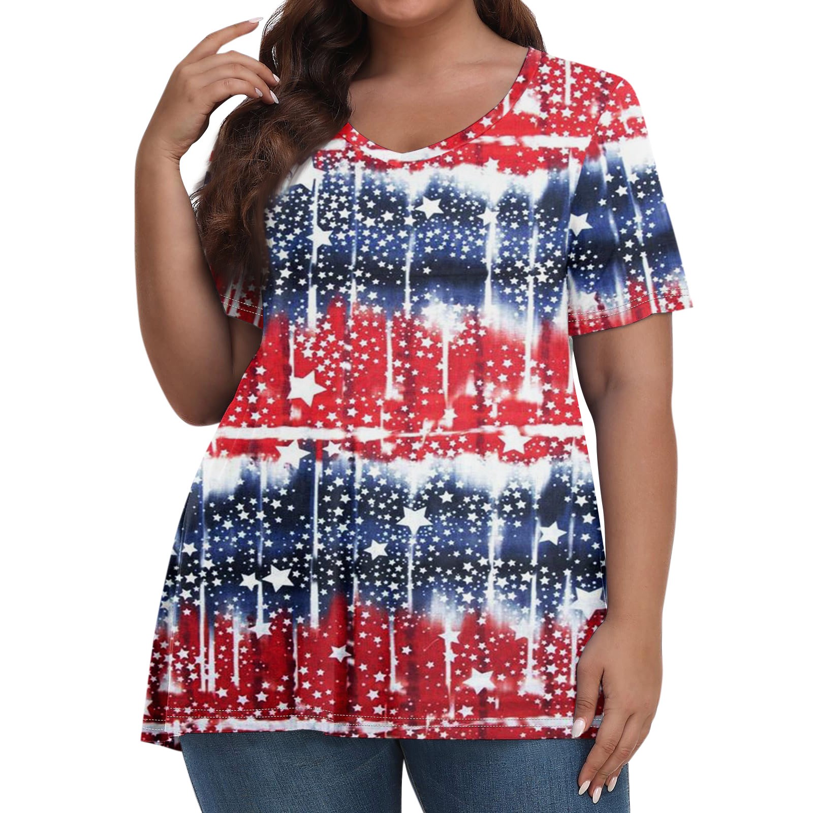 ADSSDQ Plus Size Top Summer Tie Dye Shirt Women 4Th Of July Womens Tee