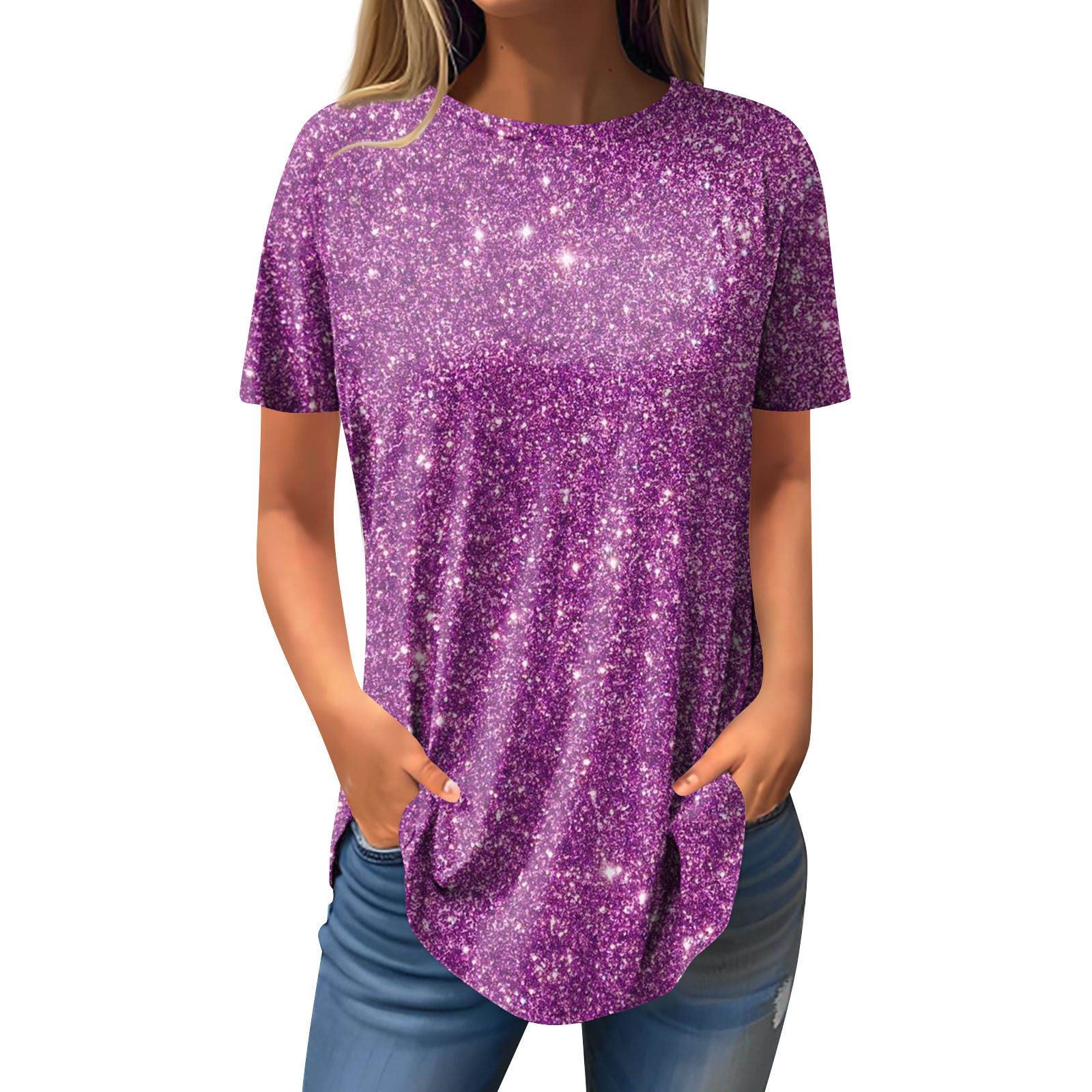 ADSSDQ Plus Size Tunic Tops for Women Short Sleeve Crewneck Funny Shirt