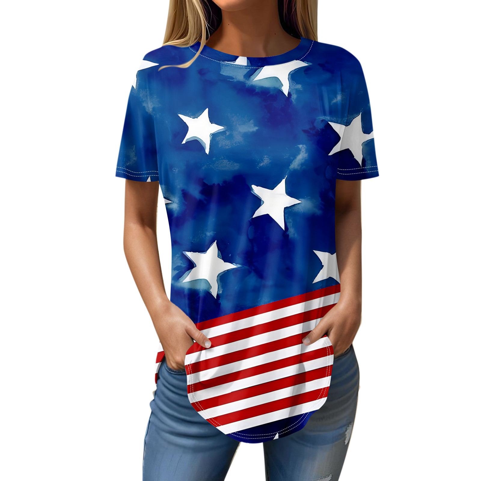 ADSSDQ 4Th of July Crop Tops for Women Summer Short Sleeve ONeck